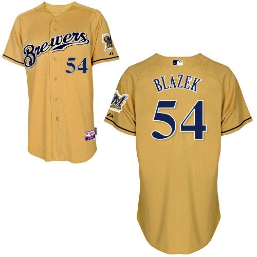 Michael Blazek #54 mlb Jersey-Milwaukee Brewers Women's Authentic Gold Baseball Jersey